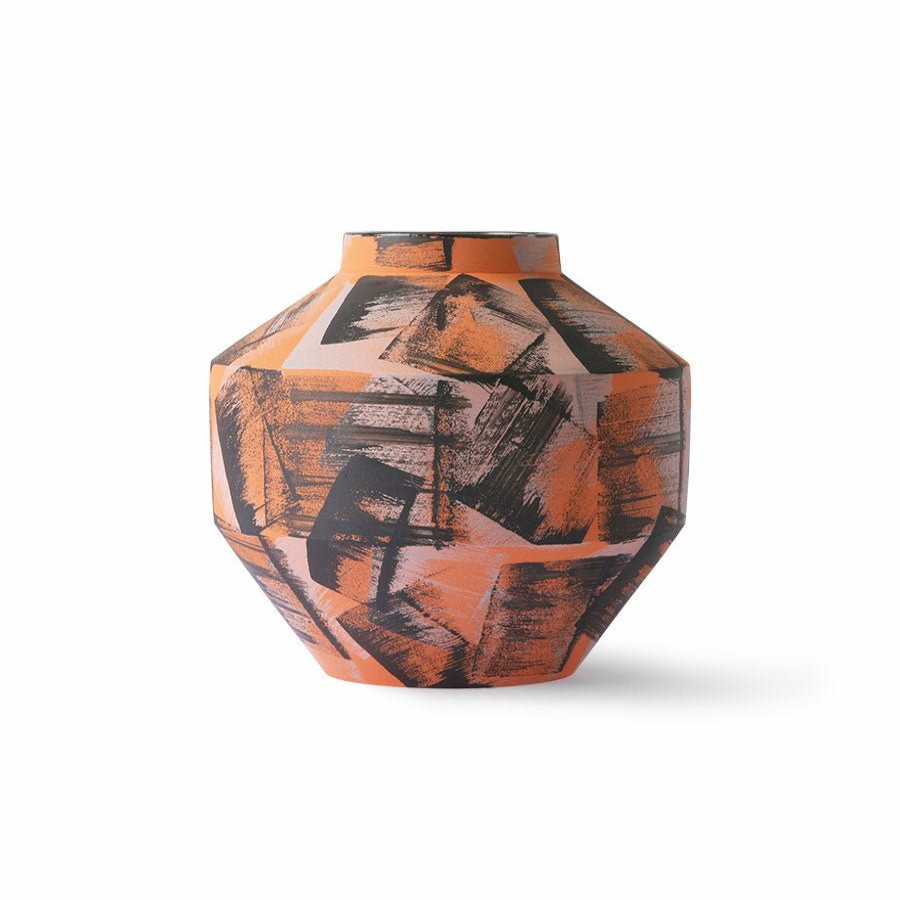 Home Decor HKliving | Hand Brushed Ceramic Vase Orange/Black