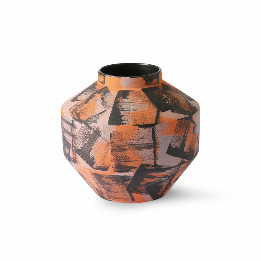 Home Decor HKliving | Hand Brushed Ceramic Vase Orange/Black