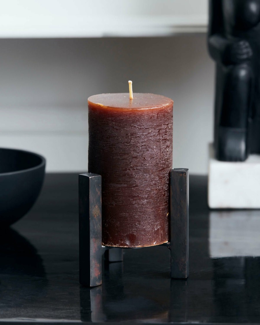 Home Decor House Doctor | Pillar Candle Rustic Wax Cognac (Set Of 2) Small